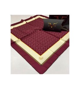 Geometrik Desen Black Seri Twill Eşarp Eşarp Askısı ile Birlikte 90x90 cm Vişne-