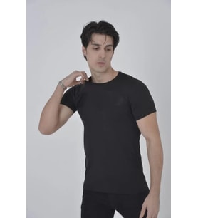 Unisex Göğüs File Aksesuarlı T-shirt - Siyah