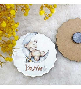 Hayaller Dükkanı 30 Adet Ahşap Magnet Bebek Hediyeliği Ayıcık Baskılı