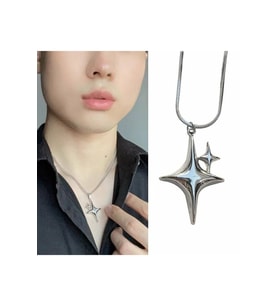 Star Silver Gotik Zincirli Çift Yıldızlı Kolye (Gümüş)
