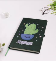 BK Gift Kişiye Özel Kaktüs Tasarımlı Yeşil Termo Deri Defter Model 4