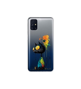 Samsung Galaxy M31s ile Uyumlu Splash Kedi Tasarımlı Şeffaf Silikon Kılıf