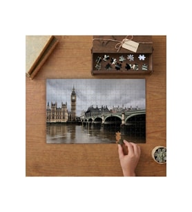 Londra Big Ben ile Westminster Köprüsü Tasarımı 240 parça Ahşap Puzzle Ahşap Kutuda MP01156