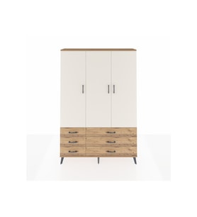 Arges Dolap 5 Raflı 6 Çekmeceli Tek Askılı 132x30x195 Çam-Aytaşı/Çam