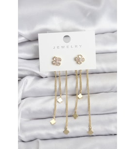 Pirinç Gold Renk Yonca Model Sallantılı Kadın Küpe TJ-BKP11455