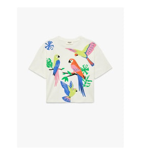 Koton Papağan Baskılı Ekru Kız Çocuk T-Shirt 6SKG10147AK