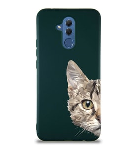 Huawei Mate 20 Lite Soft Premier Kapak Catface Tasarımlı Silikon Kılıf - Yeşil (Şeffaf)
