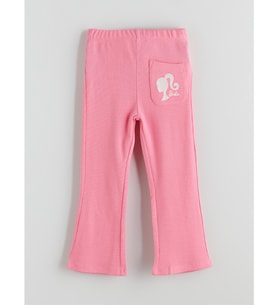 LCW Kids Pembe Beli Lastikli Barbie Baskılı İspanyol Paça Kız Çocuk Tayt