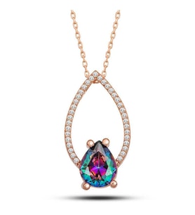 Gümüş Rose Mistik Topaz Taşlı Damla Kadın Kolye