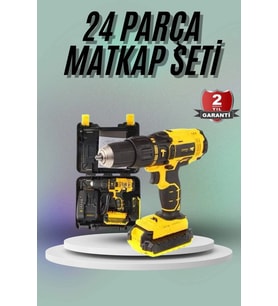 Matkap Seti 24 Parça Çift Bataryalı Darbeli Led Işıklı Vidalama