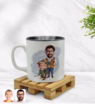 BK Gift Kişiye Özel Baba Oğul Karikatürlü İçi Siyah Renkli Kupa Bardak Model 1