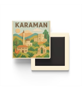 Karaman - Memleket Temalı - Paper Cut Art - Baskılı Buzdolap Magneti Kare - 9x9 cm