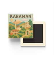 Karaman - Memleket Temalı - Paper Cut Art - Baskılı Buzdolap Magneti Kare - 9x9 cm