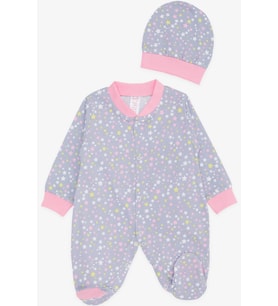 Breeze Kız Bebek Patikli Tulum Renkli Yıldız Desenli 0-3 Ay-6 Ay, Gri