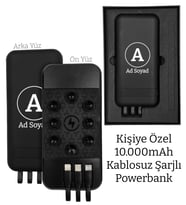 Kişiye Özel Baskılı 10000mAh Wi-Fi Kablosuz Powerbank  Vakumlu, Micro USB, Type-C, Hızlı Şarj, LED Işık, Rubber Gövde
