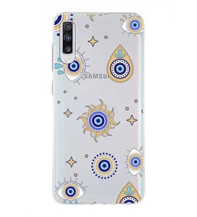PrintiFy Samsung Galaxy A70 ile Uyumlu 1mm Slim Fit Nazar Boncuğu 5 Baskılı Şeffaf  Kılıf