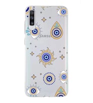 PrintiFy Samsung Galaxy A70 ile Uyumlu 1mm Slim Fit Nazar Boncuğu 5 Baskılı Şeffaf  Kılıf