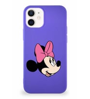 Apple iPhone 12 Soft Premier Kapak Minnie Mouse-A Tasarımlı Silikon Kılıf - Mor (Şeffaf)