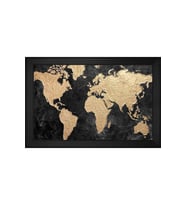 Dünya Haritası Soyut Motifli Kanvas Tablo 50 x 70 cm Siyah Çerçeve