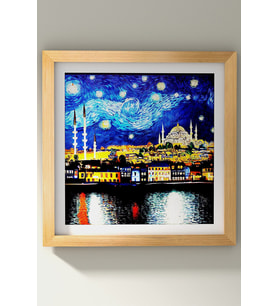 Ahşap Çerçeveli Tablo Çerçeveli Ahşap Dekor Tablo Seti Dekoratif Tablo Van Gogh İstanbul Manzarası ÖZC-429-AHŞAP
