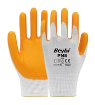Beybi Nitril PMK PN5 Beyaz Sarı Örme Polyoster Nitril 10 Beden 12li Paket EN388 (3121X)