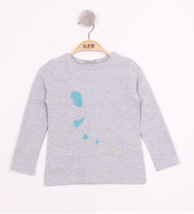 Toontoy Kız Çocuk Balon Baskılı T-Shirt ( Gri-Melanj)