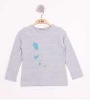 Toontoy Kız Çocuk Balon Baskılı T-Shirt ( Gri-Melanj)