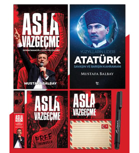 Asla Vazgeçme - Ayraç - Kartpostal - Poster - Yüzyılların Lideri Atatürk - Atatürk İmza Baskılı Kalem