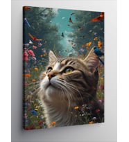 Kanvas Tablo Ormandaki Kedi Ve Kuşlar