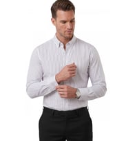 DeepSEA Beyaz Slim Fit Çizgili Kolay Ütülenebilir Erkek Gömlek – Modern Şık Yeni Sezon Gömlek 2602001