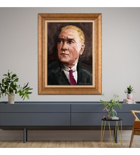 Altın Varaklı Çerçeveli Paspartulu Atatürk Tablo DC0966 (Gold)