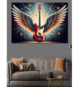 Kanatlı Let'S Rock Elektro Gitar Dekoratif Kanvas - Mdf Ahşap Tablo