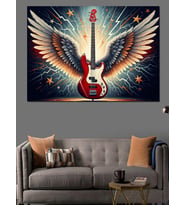 Kanatlı Let'S Rock Elektro Gitar Dekoratif Kanvas - Mdf Ahşap Tablo