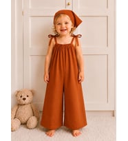 Kız Çocuk Askı Bağlama Detaylı Bol Paça Yazlık Tulum Bandana Set