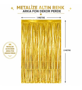 Mey İthalat® Gold Metalize Parti Perdesi 100x200 cm – Kapı ve Arka Fon Perdesi