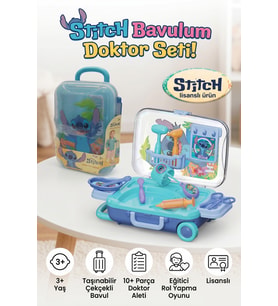 Stitch Lisanslı Çekçekli Bavul Doktor Seti 10+ Parça Eğitici Oyuncak 3+ Yaş