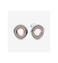 Pandora Tarzı Signature İki Renkli Logo ve Pavé Çivi Küpeler (Rose)