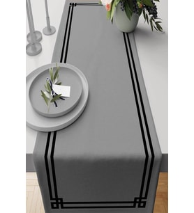 Gri Çerçeveli Desen Premium Masa Örtüsü Runner RNR279
