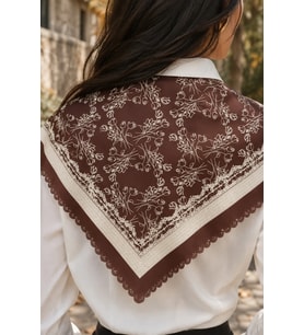 Tarzını Seç Desenli Dantel Oya Kesim Fular / Bandana 70 x 70 cm - Bordo Sarmaşık