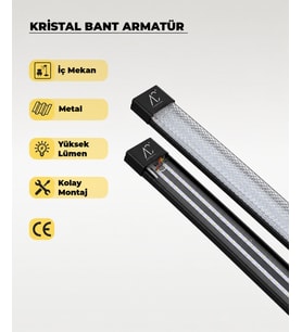 60W Siyah Kristal LED Bant Armatür 6500K Beyaz Işık – 120 cm