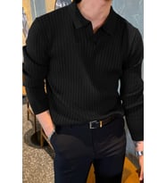 Erkek Polo Yaka Triko Kazak Slim Fit Fitilli