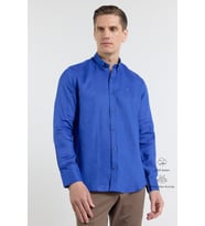 Saks Keten Düğmeli Yaka Uzun Kol Slim Fit %100 Keten Gömlek 1004260161