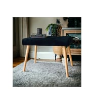 Gürgen Retro Ahşap Ayaklı Handmade Siyah Pofidik Puf Bench Koltuk Sandalye
