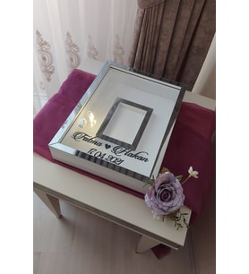 30x40 Cm Beyaz-Füme Fotoğraf Bölümlü! İsimli Ledli ! Gül Saklama Kutusu