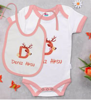 BK Kids Kişiye Özel Harfli Pembe Bebek Body Zıbın ve Mama Önlüğü Hediye Seti-2