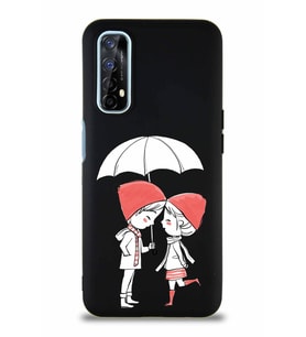 Realme 7 Soft Premier Kapak Aşk Tasarımlı Silikon Kılıf - Siyah (Şeffaf)