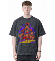 Tasarım Jujutsu Kaisen Karakterler Anime Baskılı Unisex Oversize Eskitme Yıkamalı Tişört