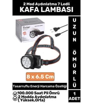 Profesyonel Kamp Avcı Balıkçı Deprem Güçlü Işık 2 Mod Aydınlatma Şarjlı 7 LED'li KAFA LAMBASI