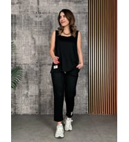 Kadın Askılı Yuvarlak Yaka Viskon Iki Iplik Bluz Ve Eşofman Altı Ikili Takım