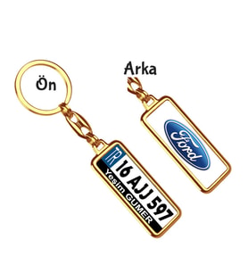 Kişiye Özel Plaka Metal Anahtarlık   Ford Metalik Logo (Altın)